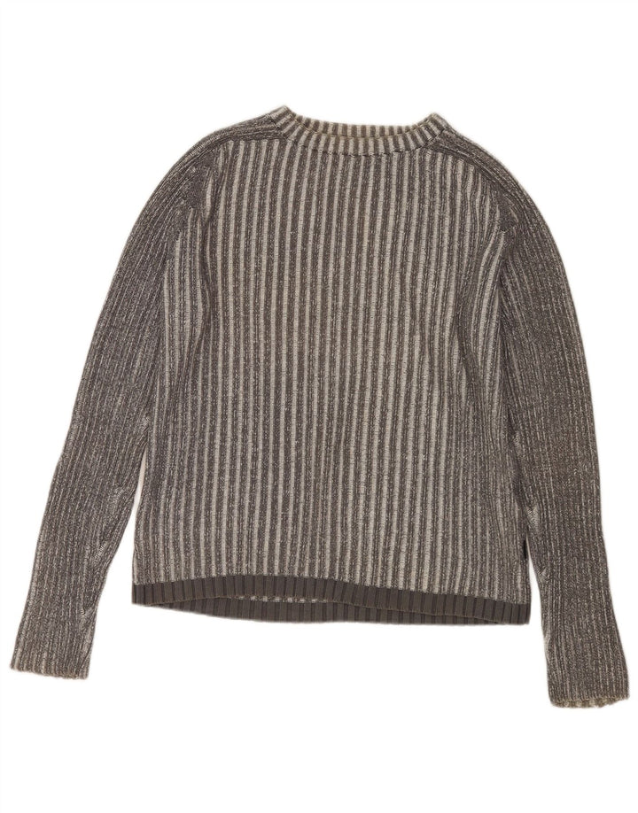 JACK & JONES Мужской джемпер с круглым вырезом, хлопковый свитер среднего серого цвета в полоску