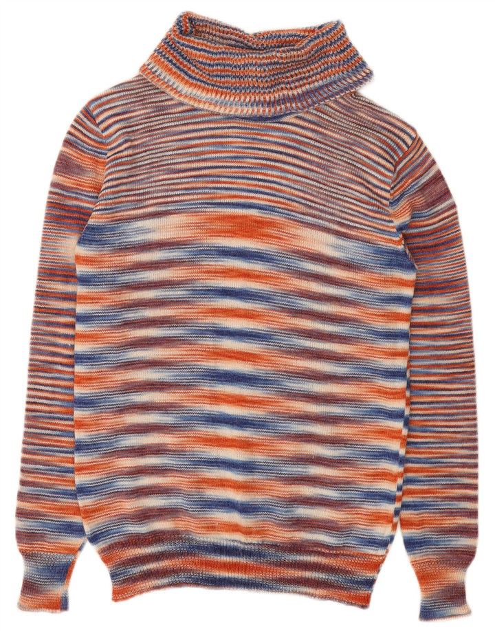 ВИНТАЖНЫЙ женский джемпер с высоким воротником, Великобритания, 10 маленьких размеров, в разноцветную полоску