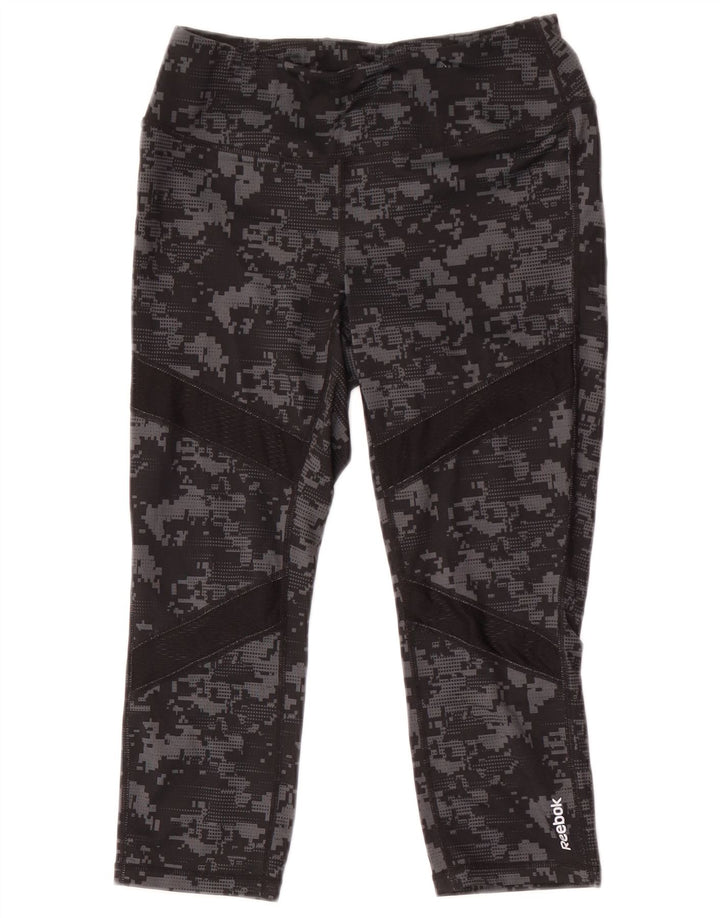 Женские леггинсы-капри Reebok UK 8, маленькие черные камуфляжные