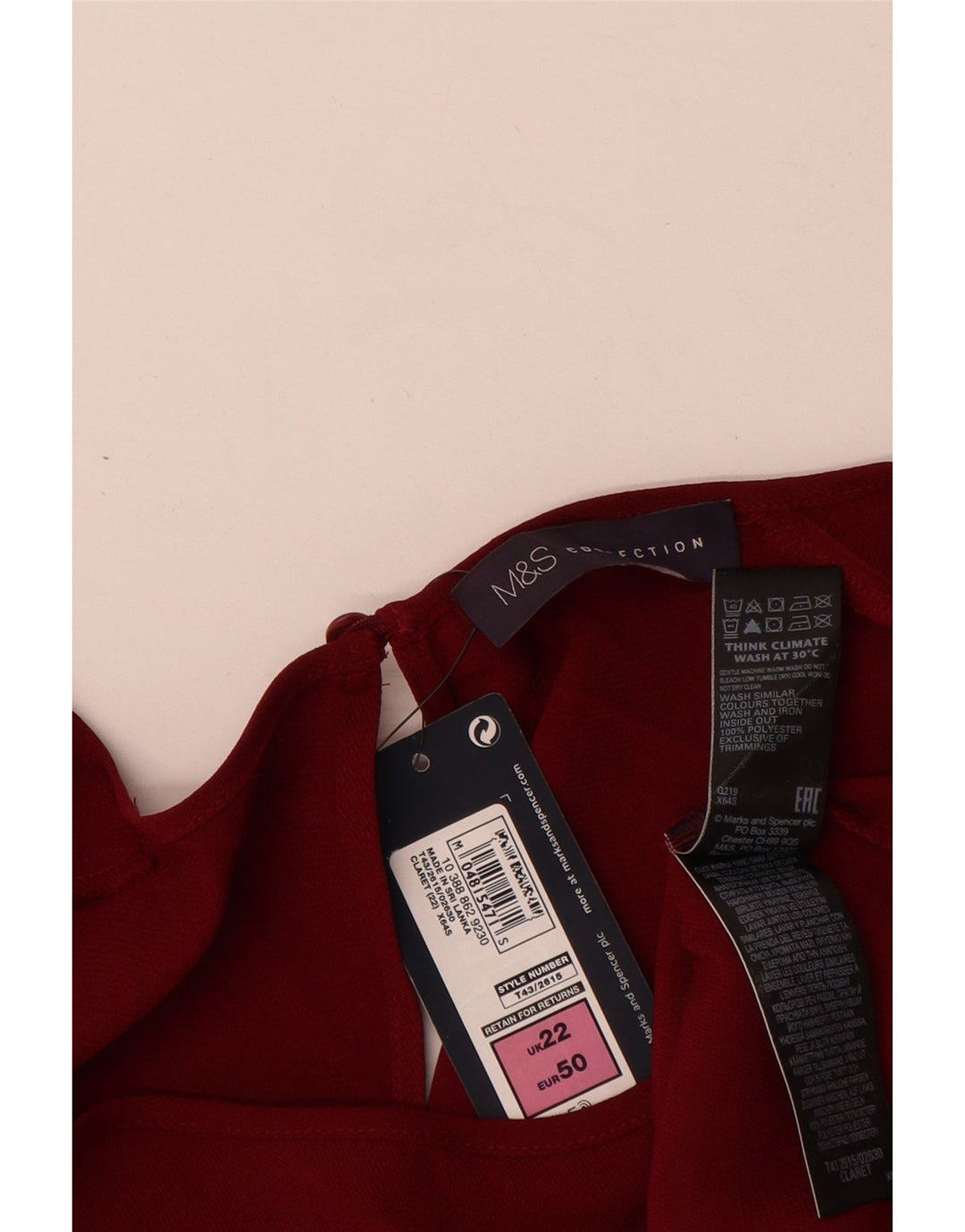 Женская блузка с рукавом 3/4 Marks & Spencer UK 22 2XL бордовый полиэстер