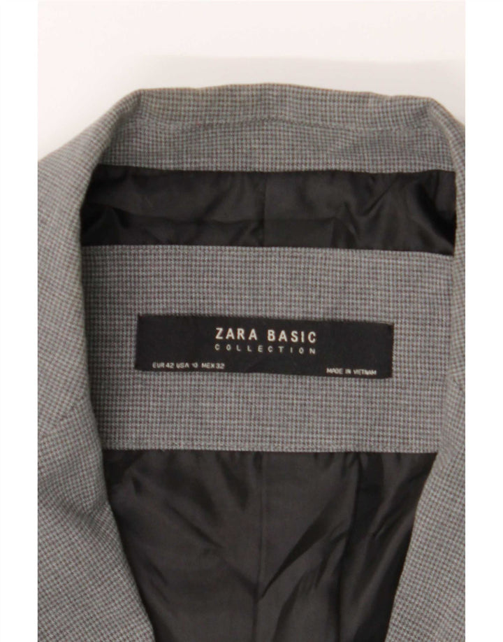 Женский пиджак на 1 пуговице Zara EU 42, большой серый полиэстер с узором «гусиные лапки»