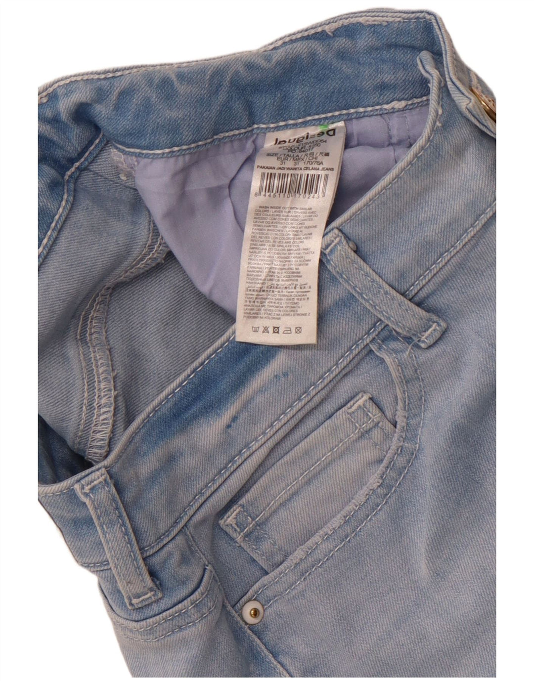 Женские узкие джинсы Desigual W31 L26, синий хлопок с цветочным принтом