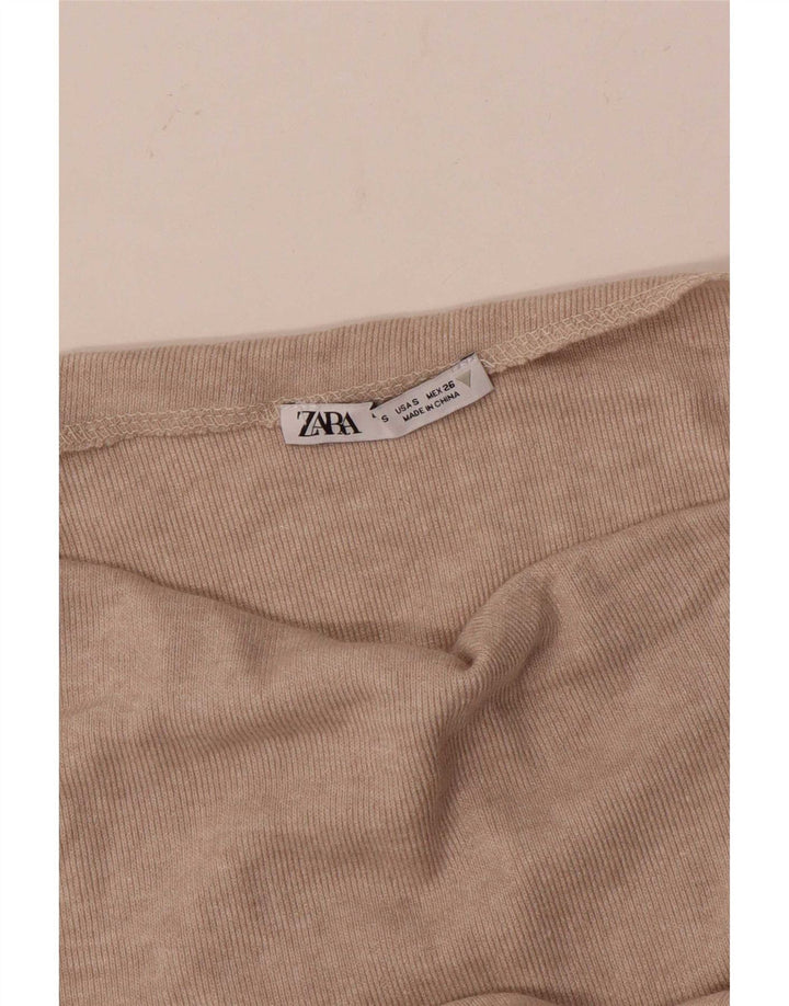 Женский укороченный топ на одно плечо с длинным рукавом Zara UK 8, маленький бежевый