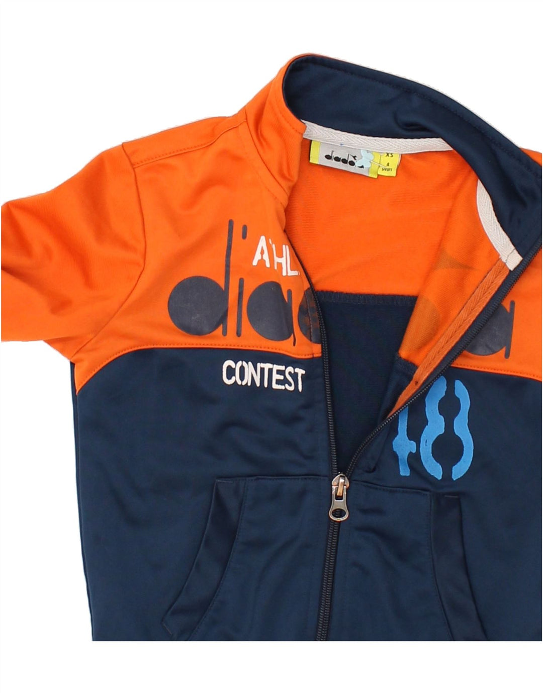 DIADORA Boys Graphic Tracksuit Top Jacket 3-4 Years XS Orange Colourblock | Vintage Diadora | Thrift | Second-Hand Diadora | Used Clothing | Messina Hembry 