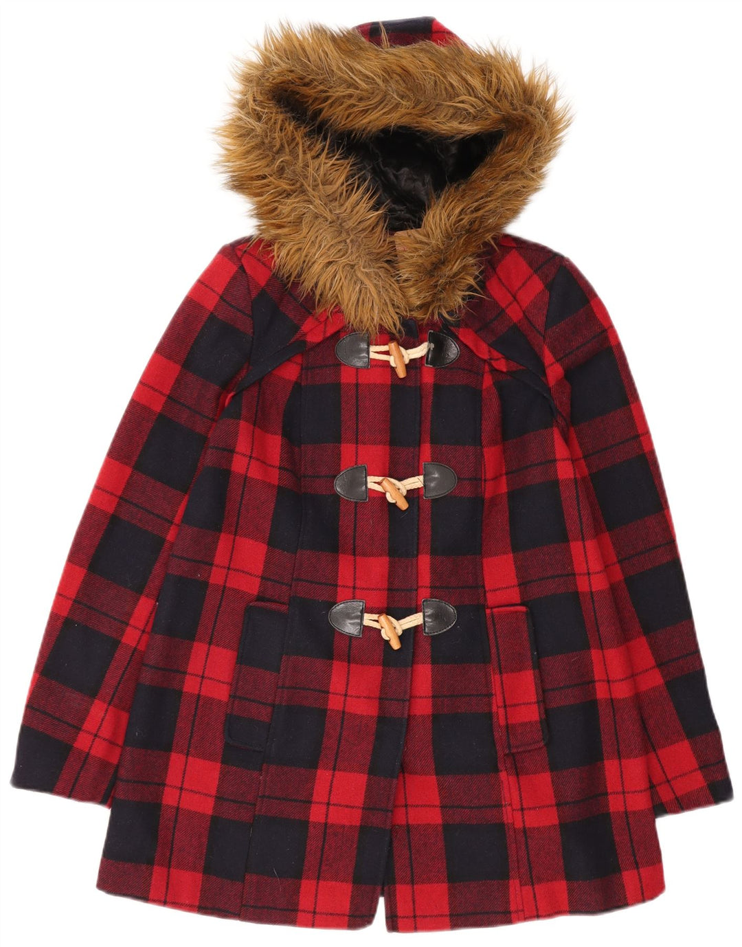 Женская дафлкот с капюшоном MISS SELFRIDGE UK 6 XS, красная шерстяная клетка в клетку