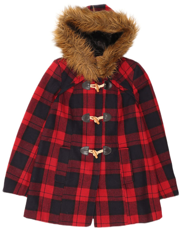 Женская дафлкот с капюшоном MISS SELFRIDGE UK 6 XS, красная шерстяная клетка в клетку