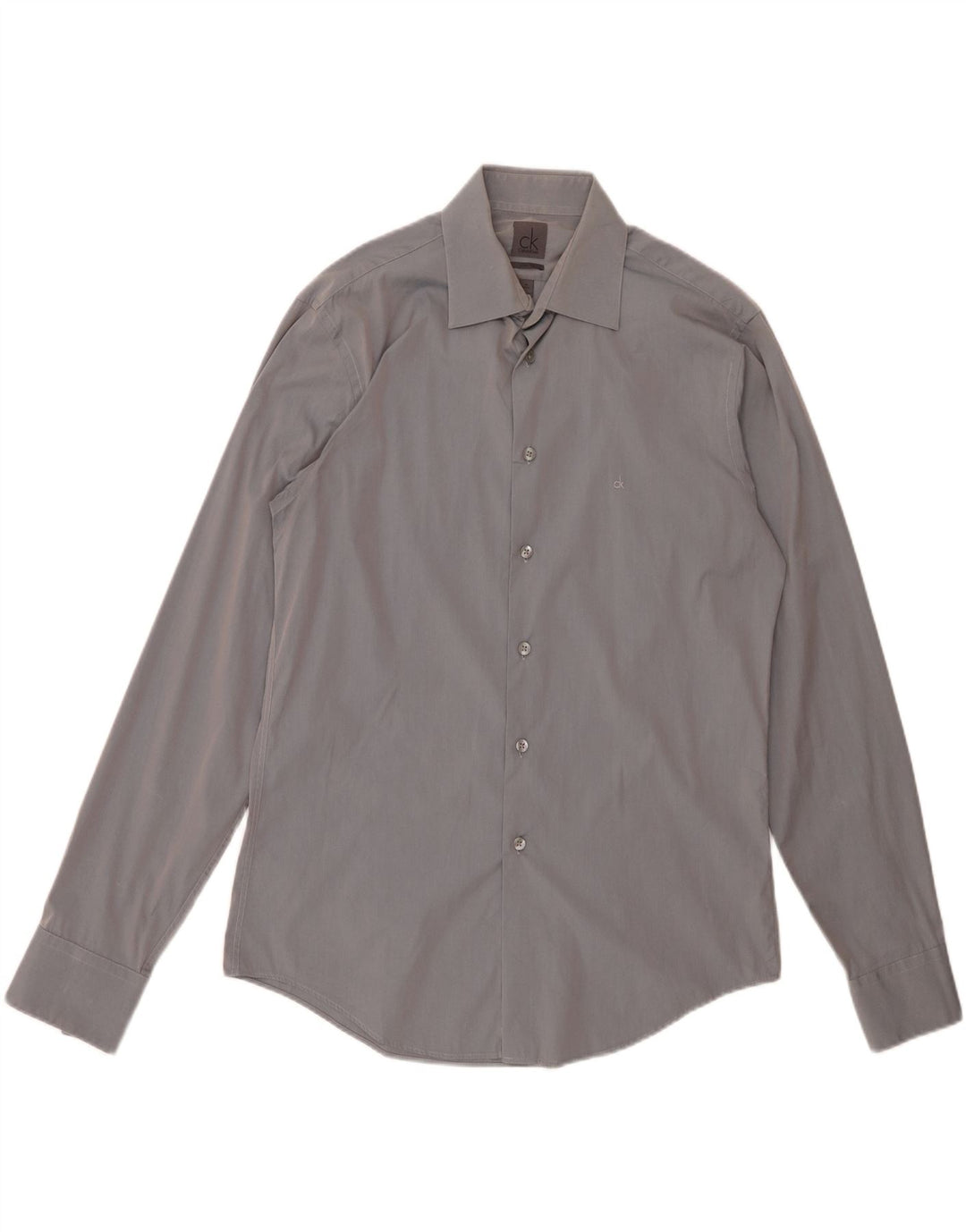 Мужская рубашка приталенного кроя CALVIN KLEIN, размер 40, 15, 3/4, средний серый хлопок