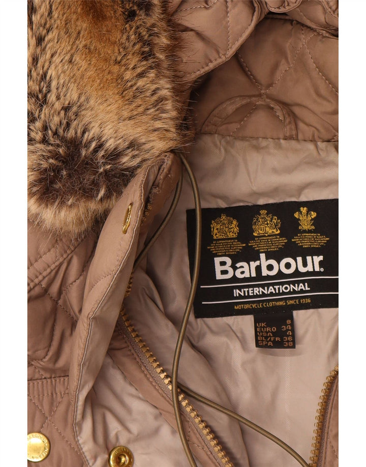BARBOUR Женское стеганое пальто с капюшоном UK 8 маленькое бежевое из полиэстера