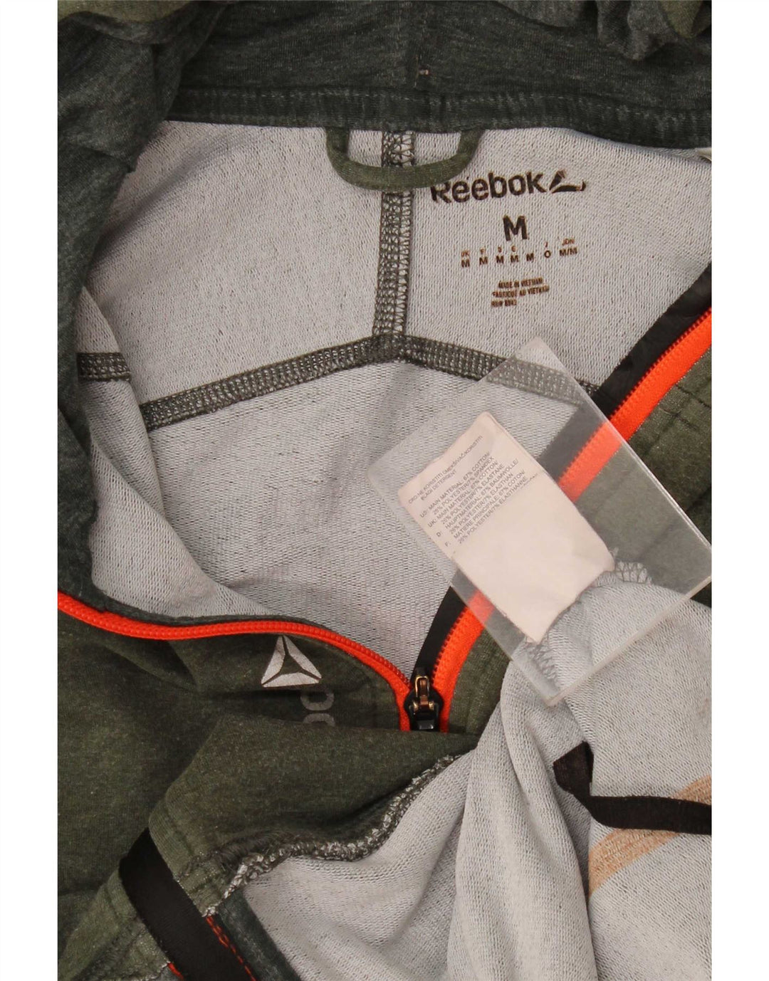 Мужской свитер с капюшоном на молнии Reebok, хлопковый средний зеленый цвет