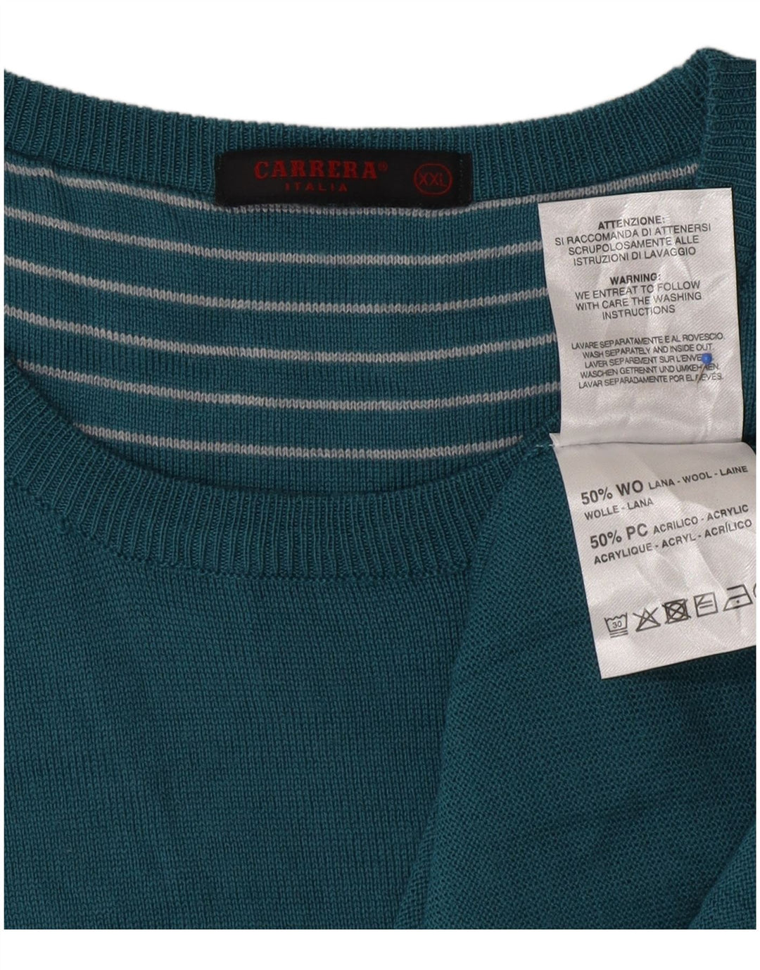 CARRERA Mens Crew Neck Jumper Sweater 2XL Turquoise Wool