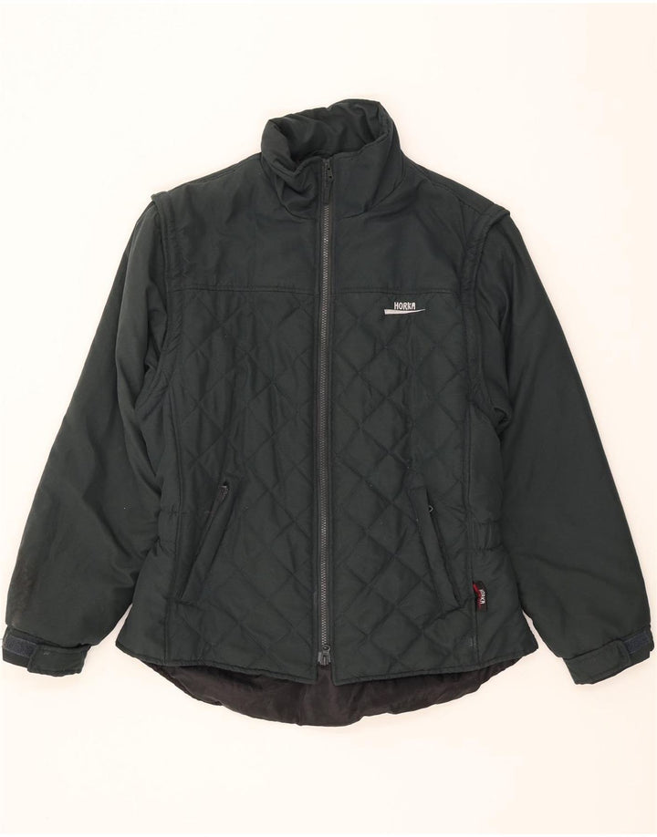 HORKA Womens Graphic Quilted Windbreaker Jacket UK 16 Large Black Vintage Horka and Second-Hand Horka from Messina Hembry 