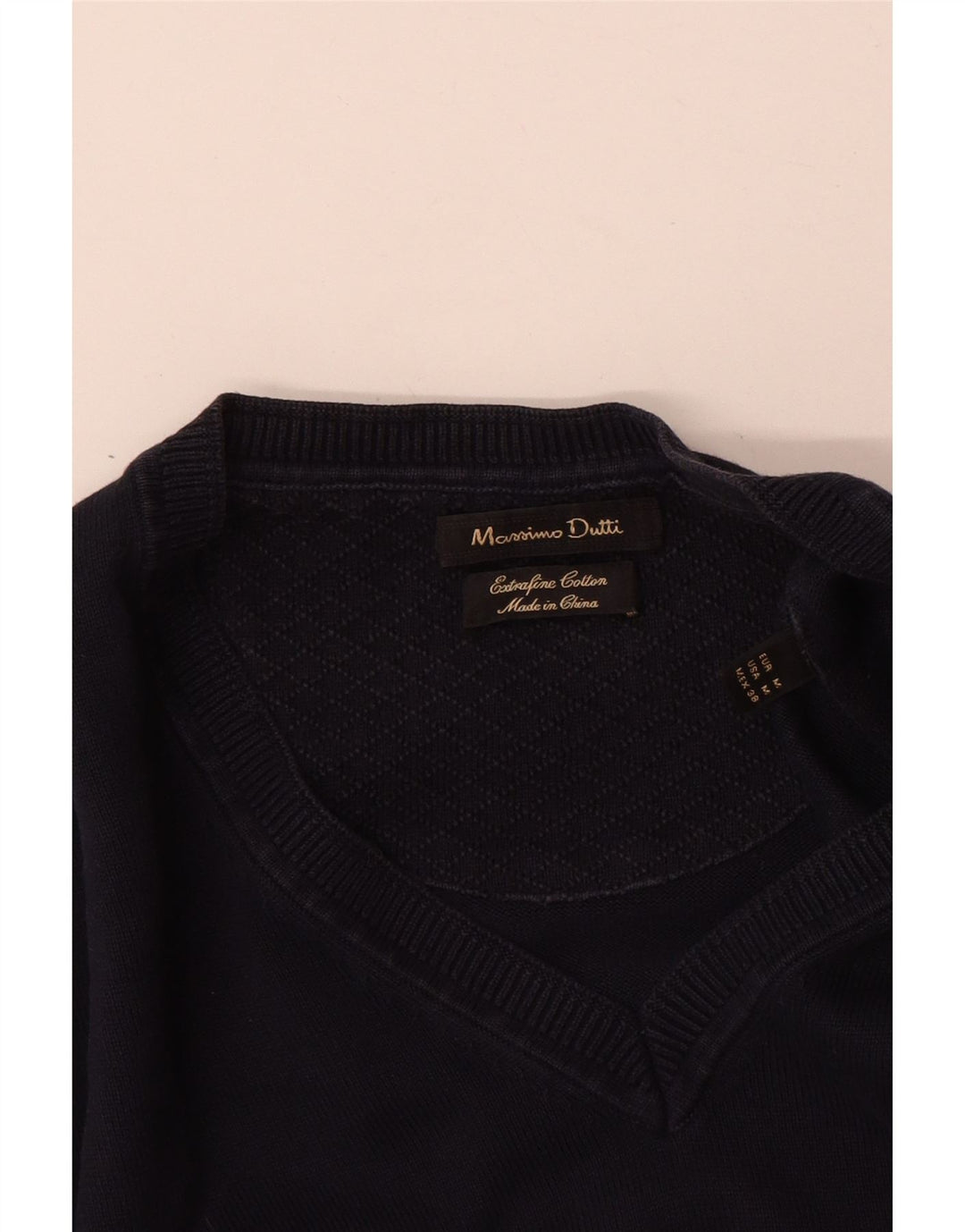 Мужской джемпер с v-образным вырезом Zara, средний темно-синий хлопковый свитер