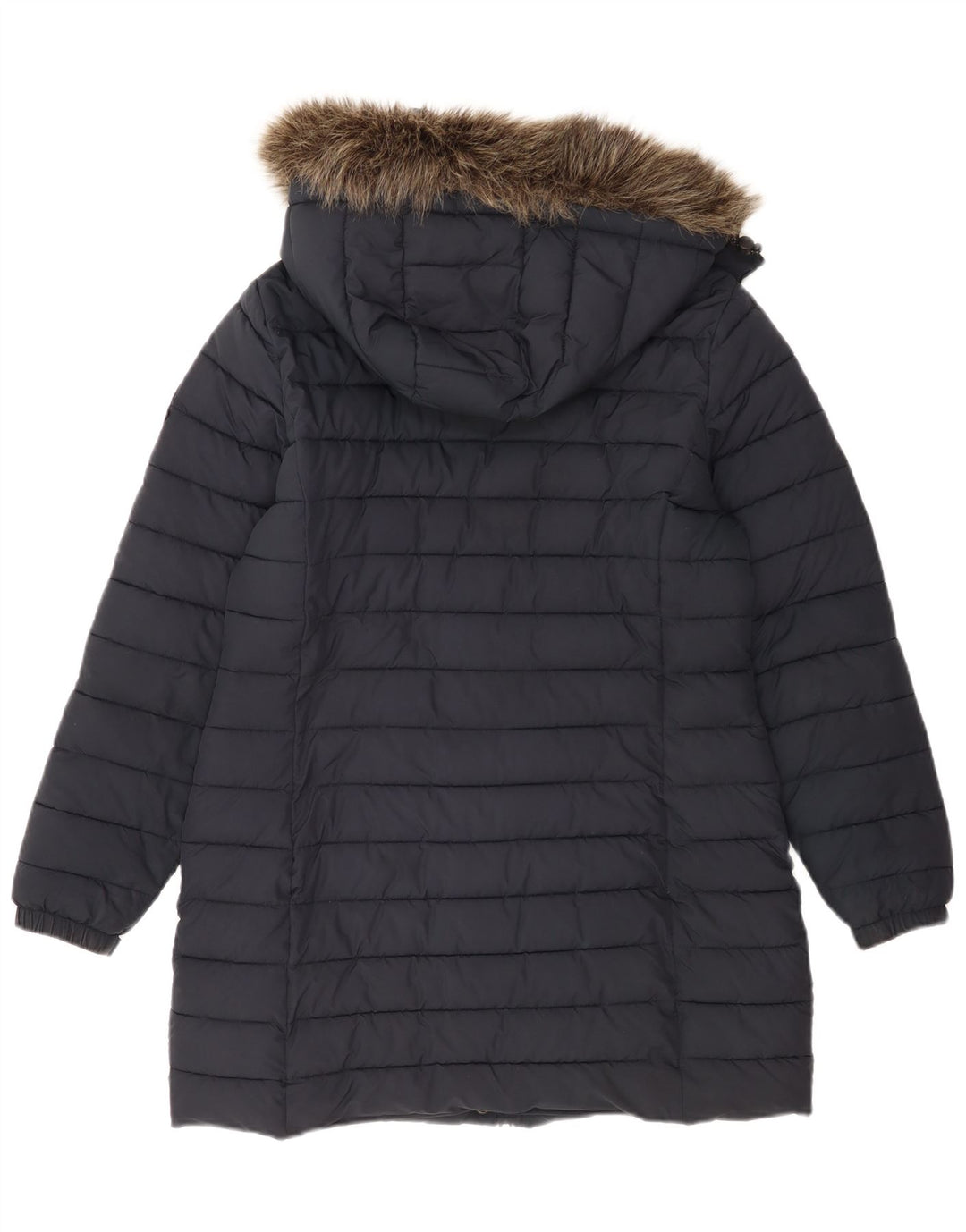 Женское стеганое пальто с капюшоном Superdry UK 14, большой темно-синий полиэстер