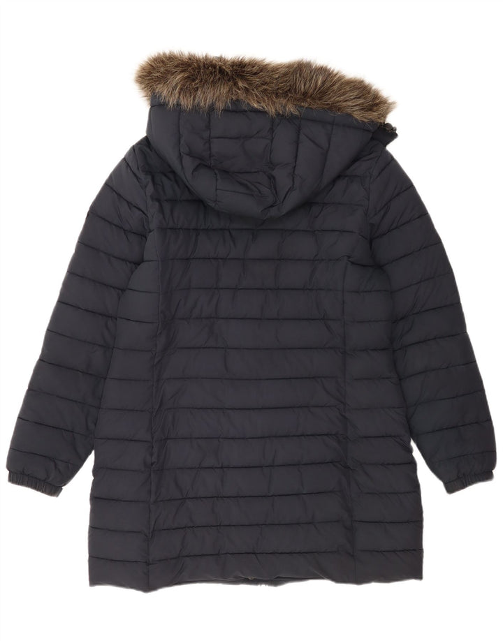 Женское стеганое пальто с капюшоном Superdry UK 14, большой темно-синий полиэстер