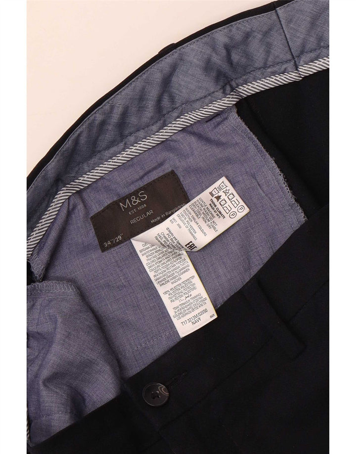 Мужские брюки чиносы Marks & Spencer W34 L29 темно-синие, полиэстер стандартного размера