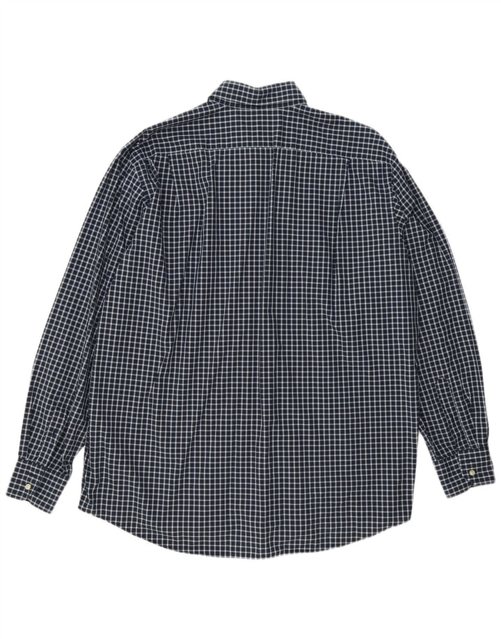 Мужская рубашка Lacoste, размер 44 XL, темно-синяя, хлопок в мелкую клетку