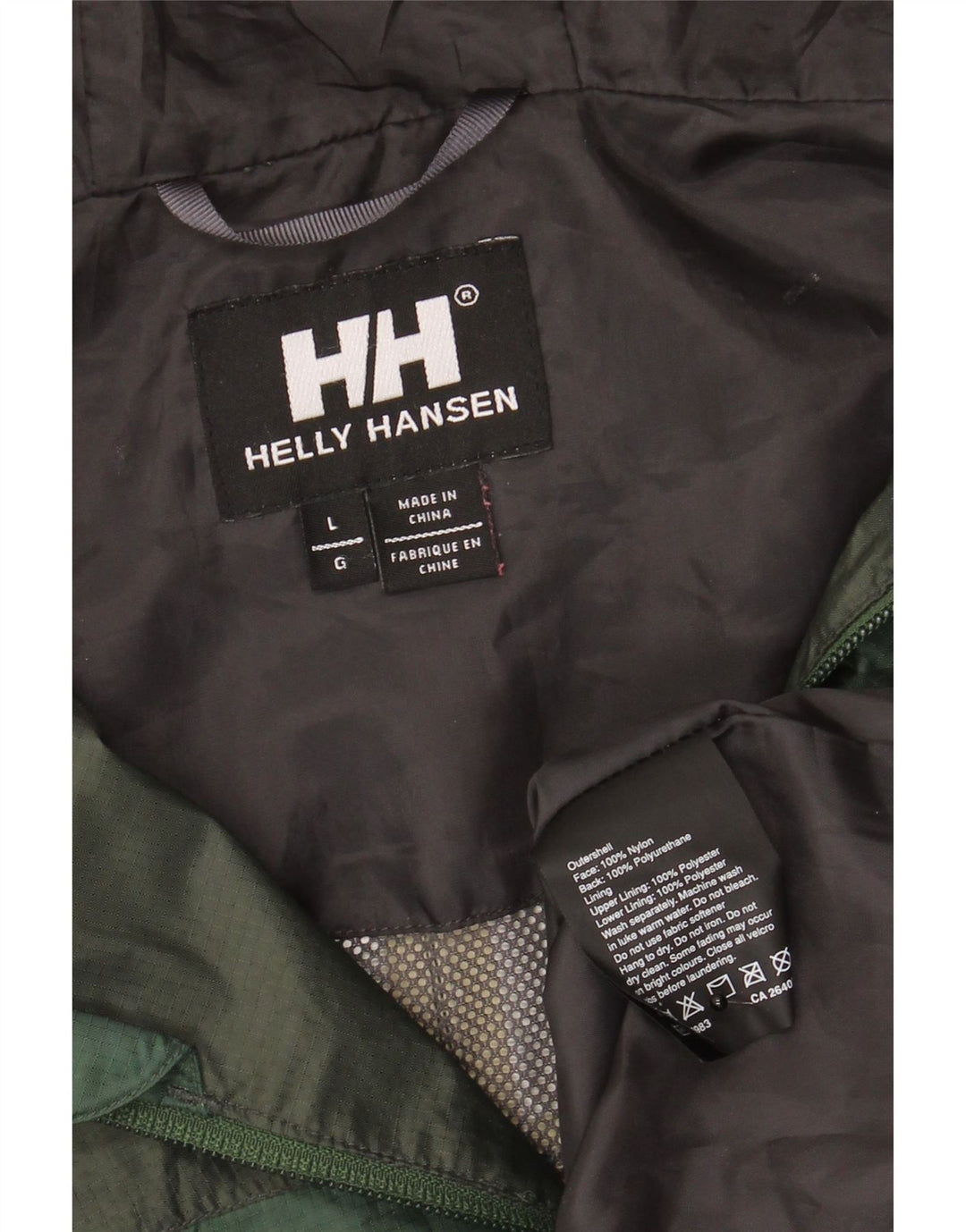 Мужская дождевик Helly Hansen с капюшоном UK 40, большой зеленый нейлон с цветными блоками
