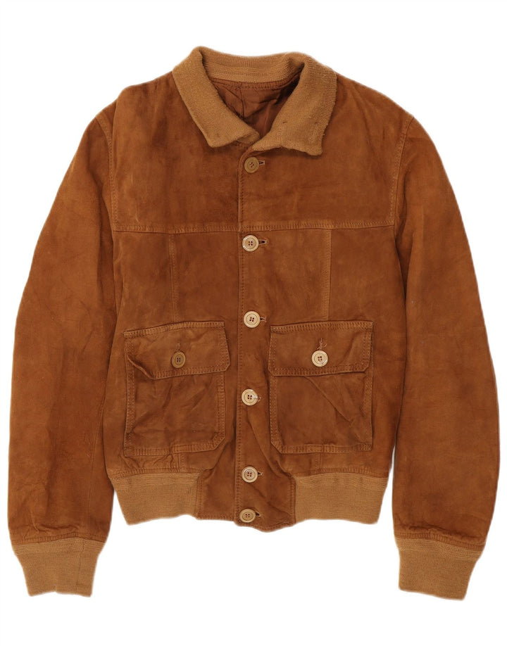 Мужская замшевая куртка VINTAGE UK 36, маленькая, коричневая