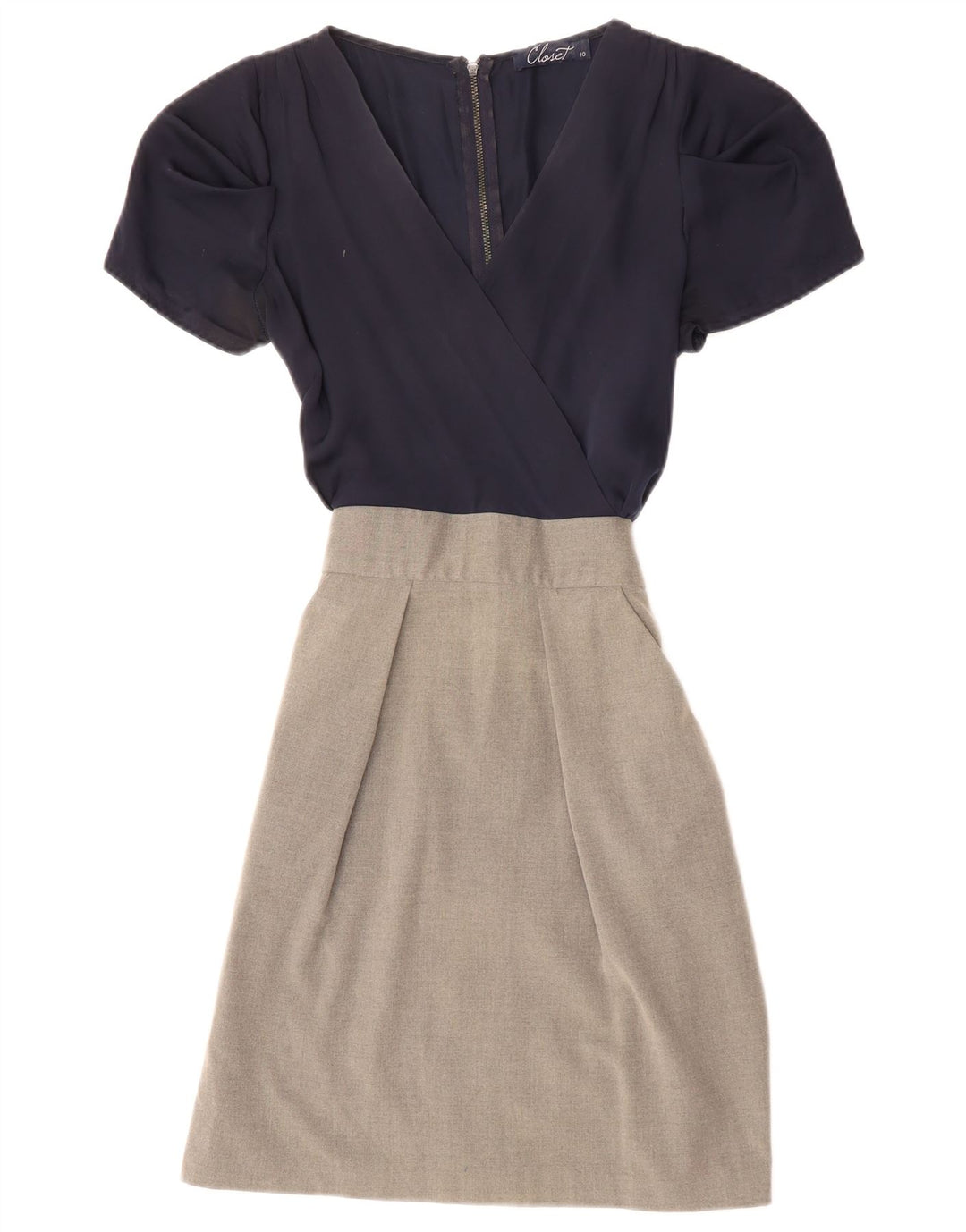 CLOSET Женское платье с запахом UK 10, маленькое темно-синее, полиэстер с цветными блоками