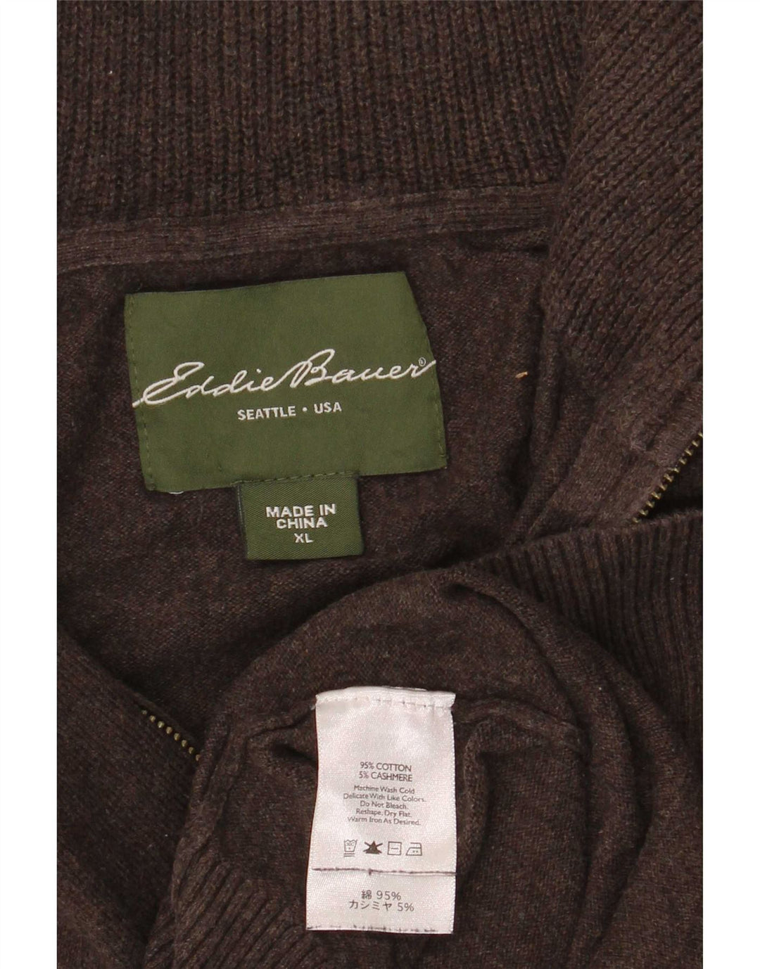 Мужской джемпер с воротником на молнии Eddie Bauer XL, коричневый хлопок
