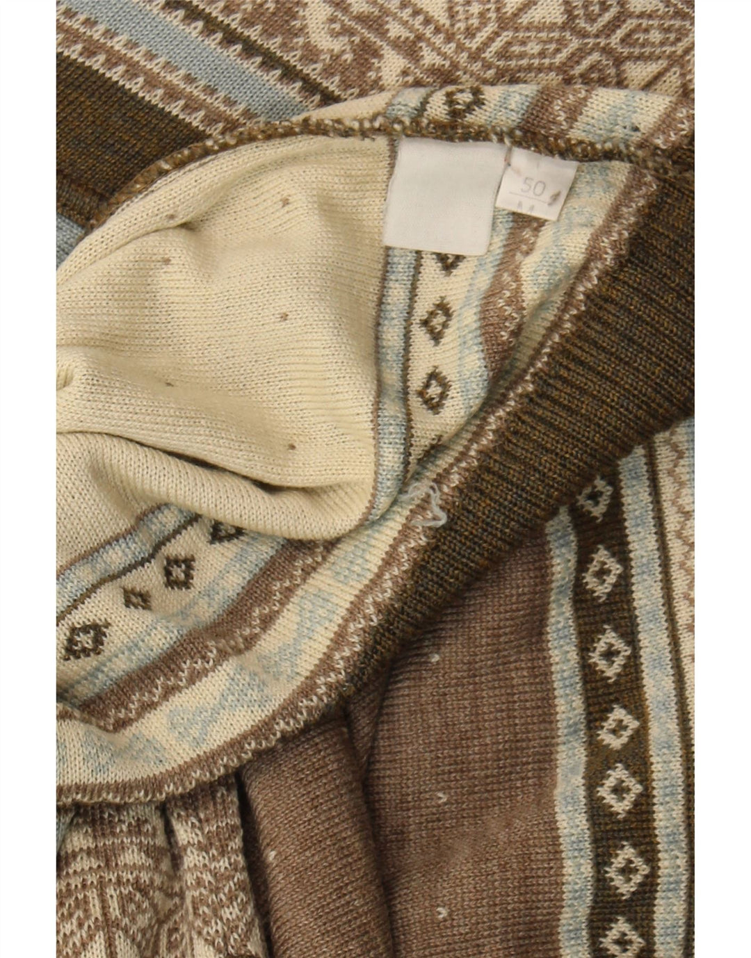 SETBALL Mens Polo Neck Jumper Sweater IT 50 Medium Brown Fair Isle Vintage Setball and Second-Hand Setball from Messina Hembry 