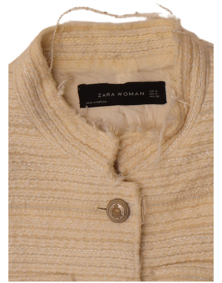 Женский пиджак на 4 пуговицах Zara UK 10, маленький кремовый белый