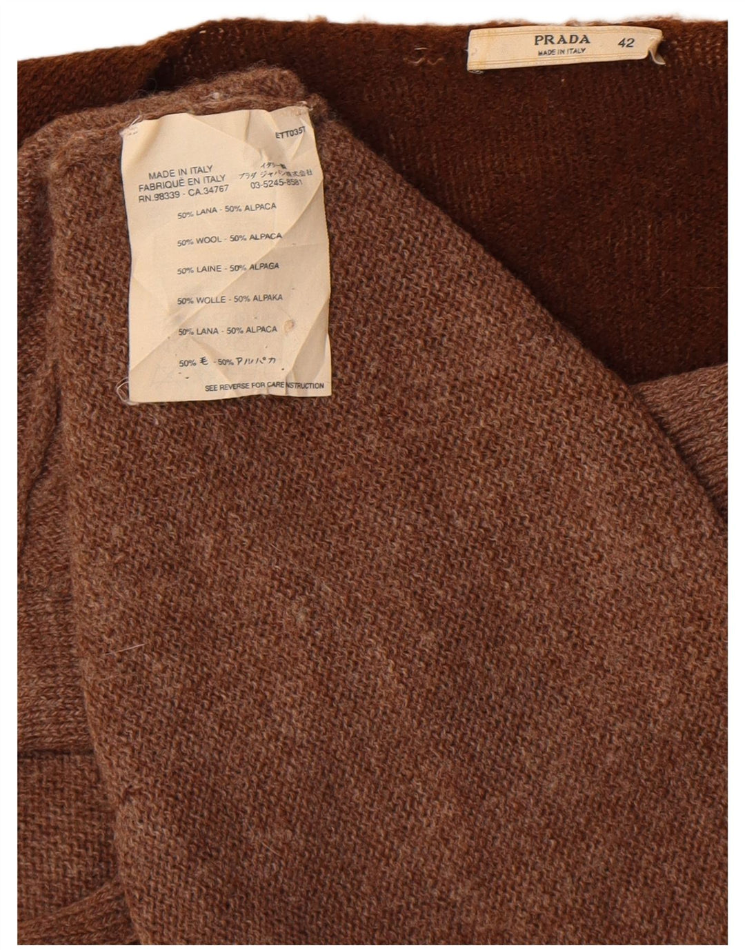 Женский кардиган Prada IT 42, средний коричневый цвет с цветными блоками, шерсть альпаки