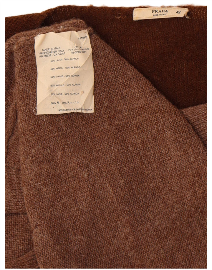 Женский кардиган Prada IT 42, средний коричневый цвет с цветными блоками, шерсть альпаки