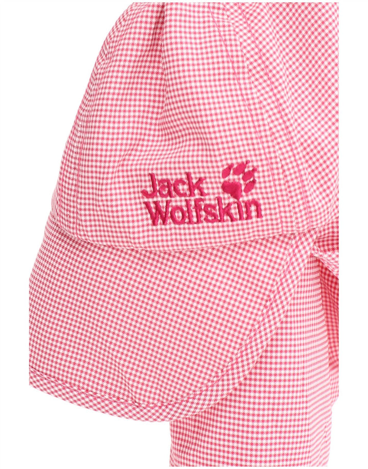 Шапка-ловушка Jack Wolfskin для девочек с драпировкой на шее, 4–5 лет, маленькая розовая с узором «гусиные лапки»