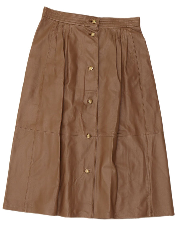 Винтажная женская кожаная плиссированная юбка UK 12 Medium W30 Коричневая кожа