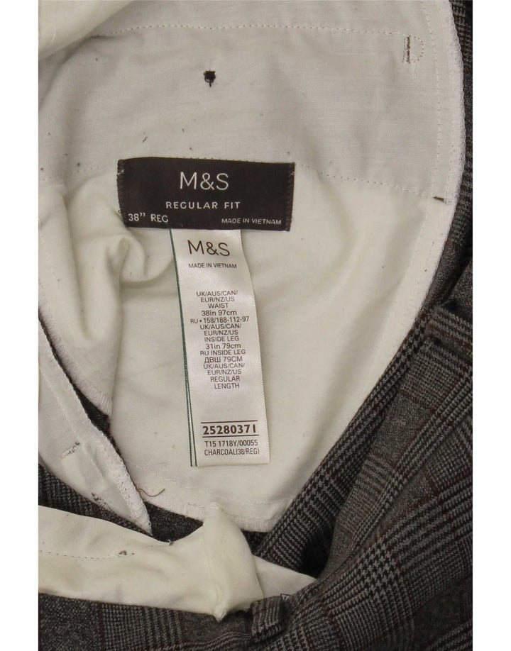 Мужские костюмные брюки классического кроя Marks & Spencer W38 L31 серые в клетку из полиэстера