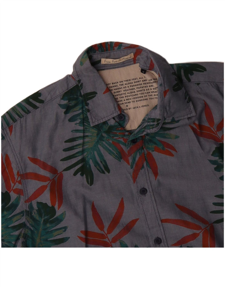JACK & JONES Мужская рубашка с коротким рукавом из хлопка среднего серого цвета с цветочным принтом