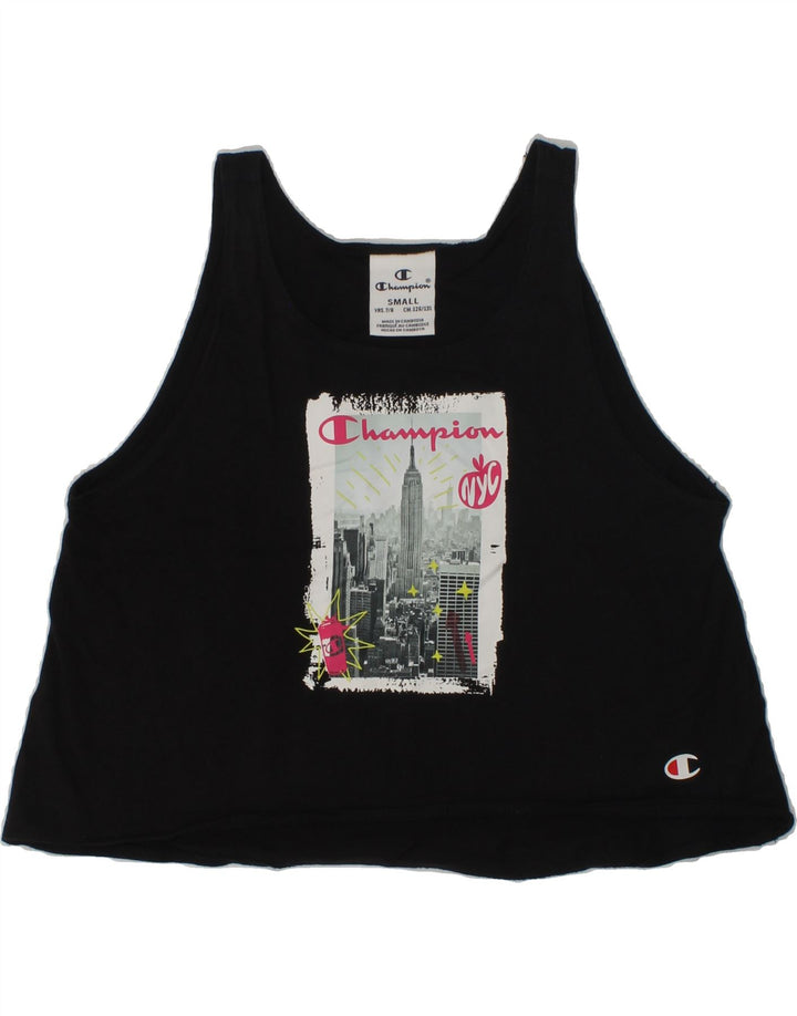 CHAMPION Girls Graphic Vest Top 7-8 Years Small Black | Vintage Champion | Thrift | Second-Hand Champion | Used Clothing | Messina Hembry 