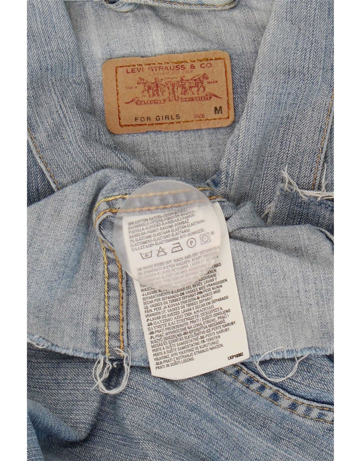 Укороченная джинсовая куртка Levi's для девочек 10-11 лет, хлопковая ткань среднего синего цвета