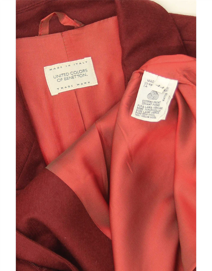 Женский укороченный пиджак на 2 пуговицах Benetton IT 44, средний бордовый, шерсть
