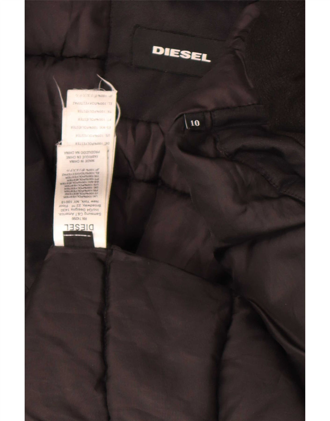 Куртка-парка с капюшоном Diesel для девочек 9-10 лет, черный полиэстер