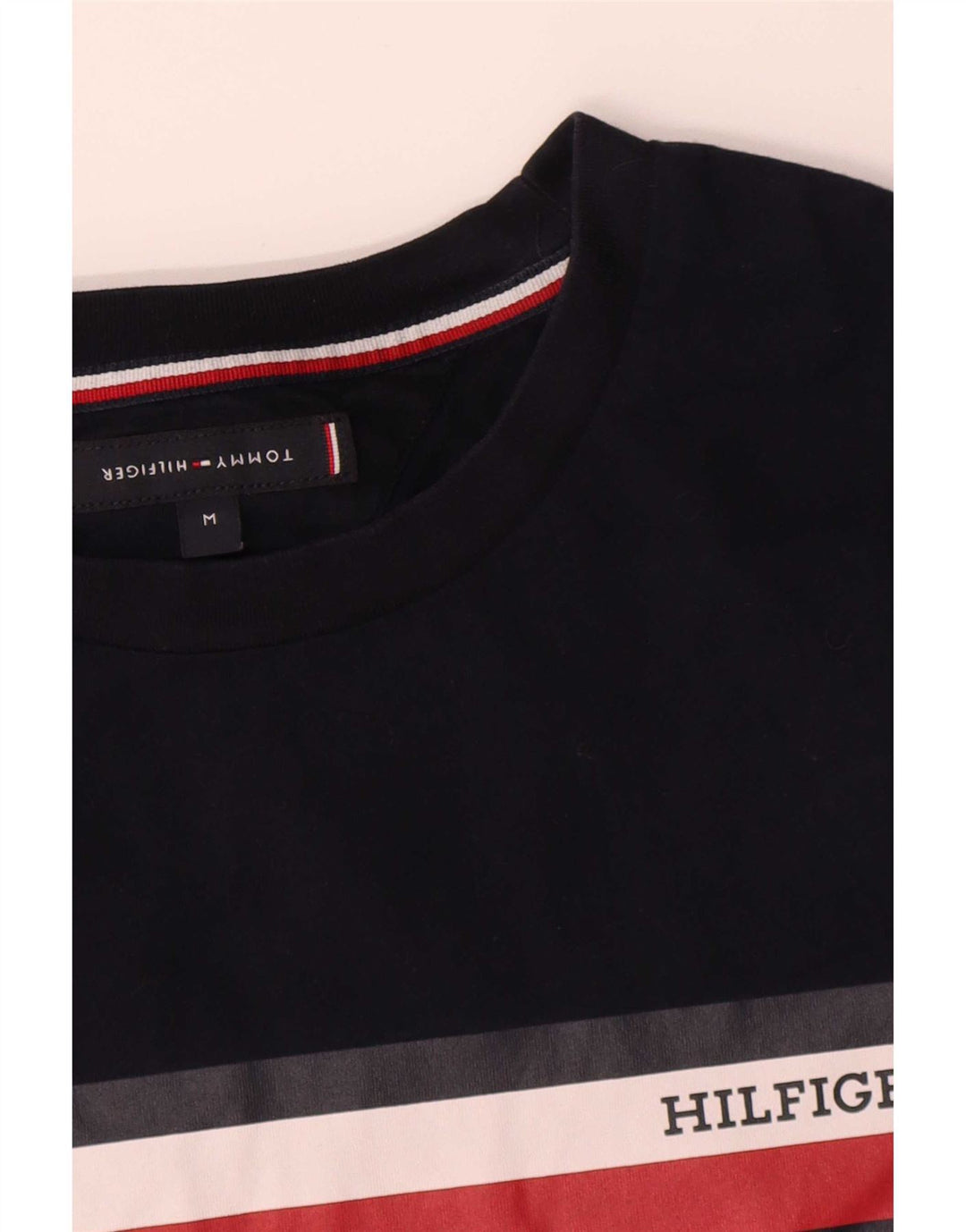Tommy Hilfiger Мужская футболка из хлопка среднего размера, темно-синяя полоска