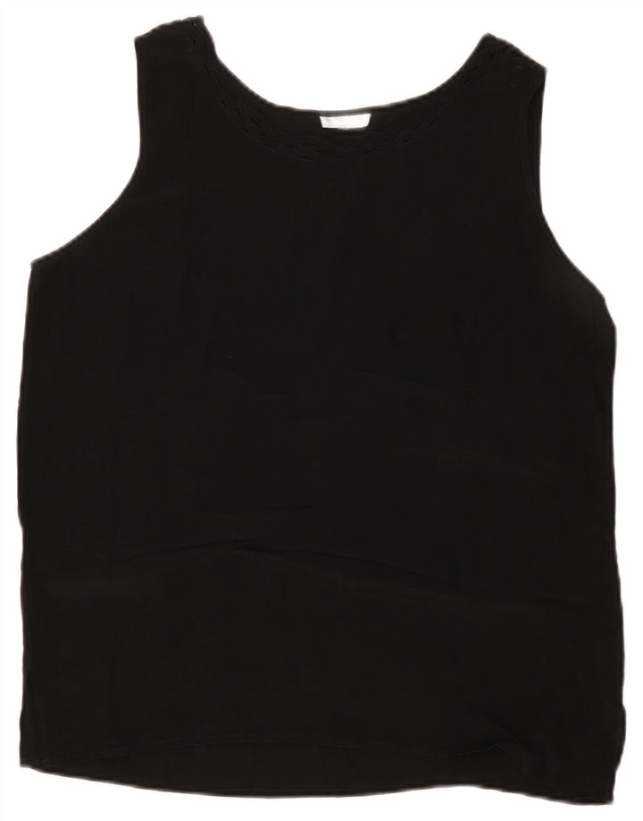 ВИНТАЖНАЯ Женская Блузка Без Рукавов Топ Великобритания 14 Средний Черный Шелк