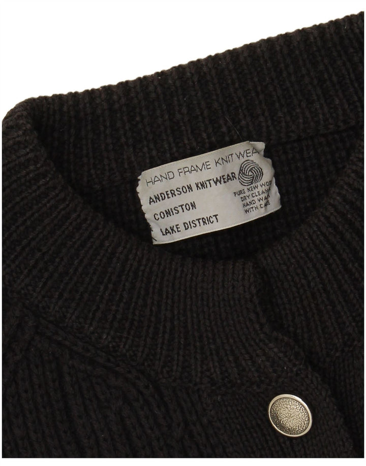 ВИНТАЖНЫЙ женский кардиган-свитер UK 16, большой черный, новая шерсть