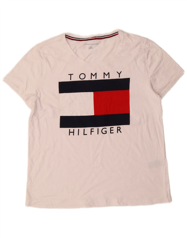 TOMMY HILFIGER Женская футболка с рисунком Top UK 16, большой размер, белый хлопок