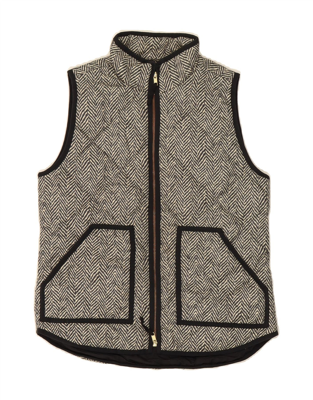 J. CREW Womens Quilted Gilet UK 6 XS Black Herringbone Polyester Vintage J. Crew and Second-Hand J. Crew from Messina Hembry 