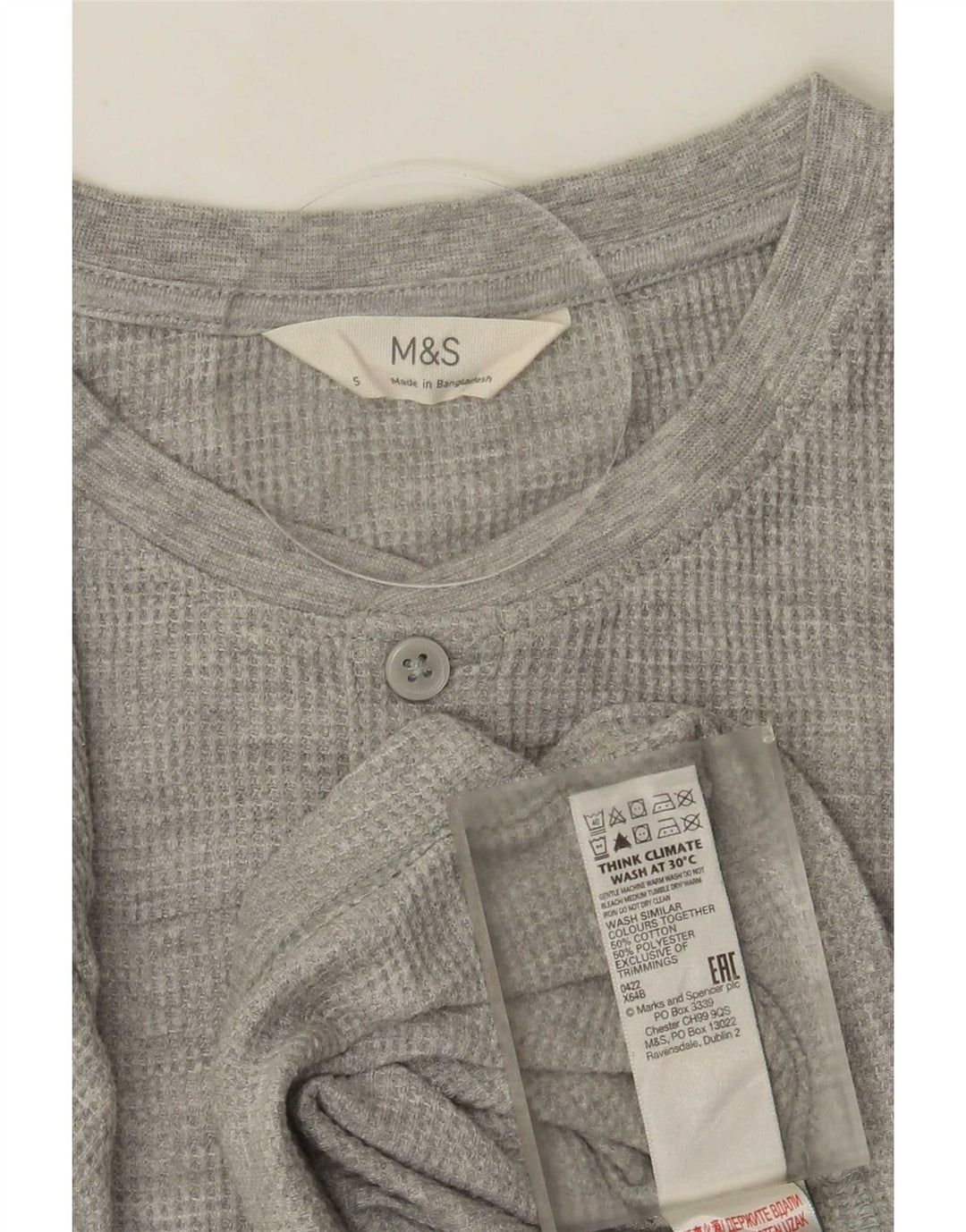 Мужской топ с длинным рукавом Mark & Spencer, маленький серый хлопок