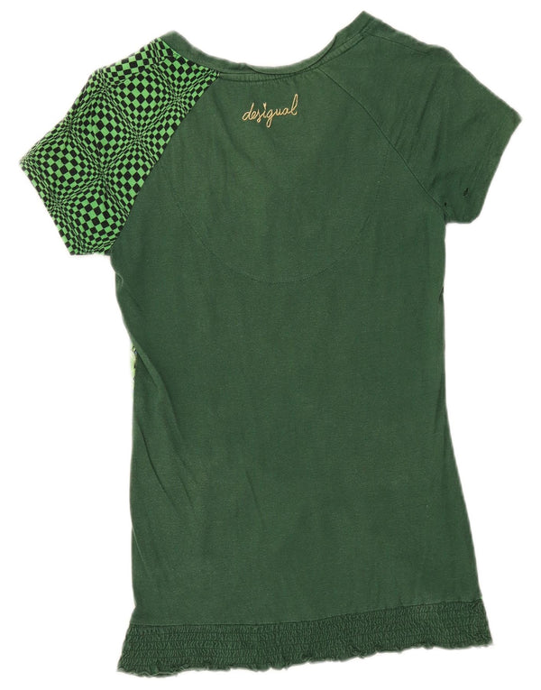 DESIGUAL Womens Graphic T-Shirt Top UK 8 Small Green Floral