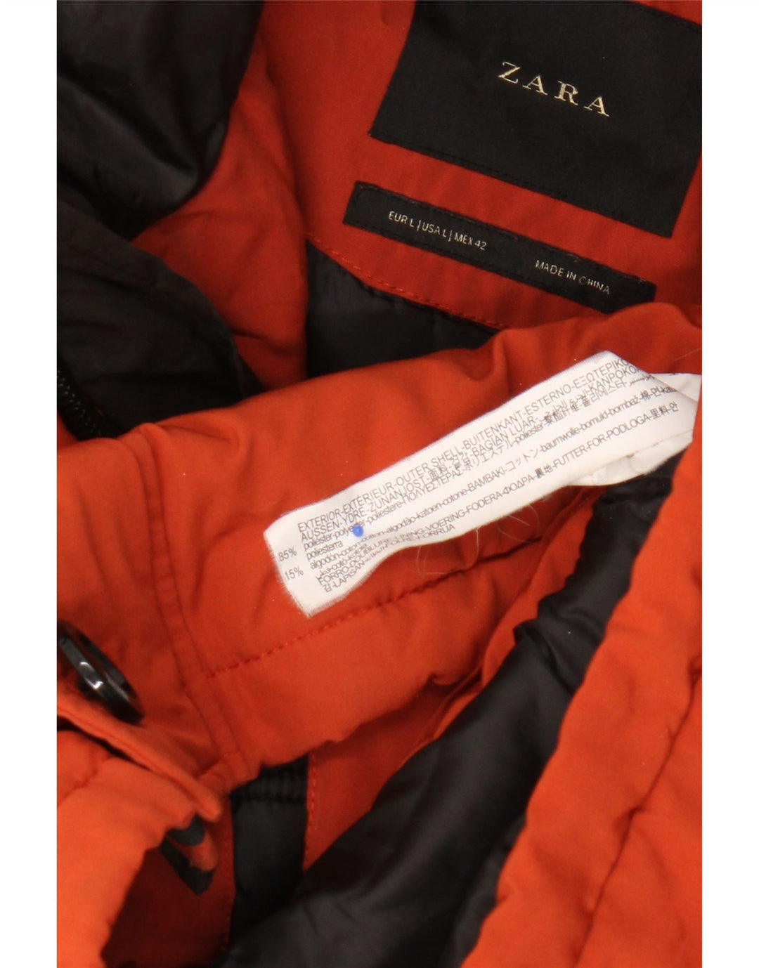 Мужская стеганая куртка с капюшоном Zara UK 40, большой оранжевый полиэстер