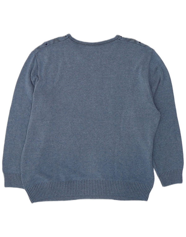 ВИНТАЖНЫЙ мужской джемпер с v-образным вырезом, Великобритания, размер 44 XL, синий хлопок с геометрическим рисунком