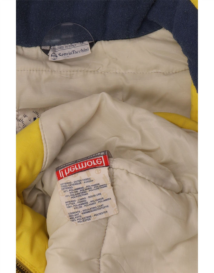 Мужская лыжная куртка с капюшоном Sergio Tacchini UK 36, маленькая желтая с цветными блоками