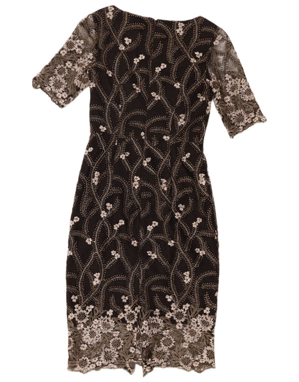 Женское кружевное платье-футляр Monsoon UK 8, маленькое черное нейлоновое платье с цветочным принтом