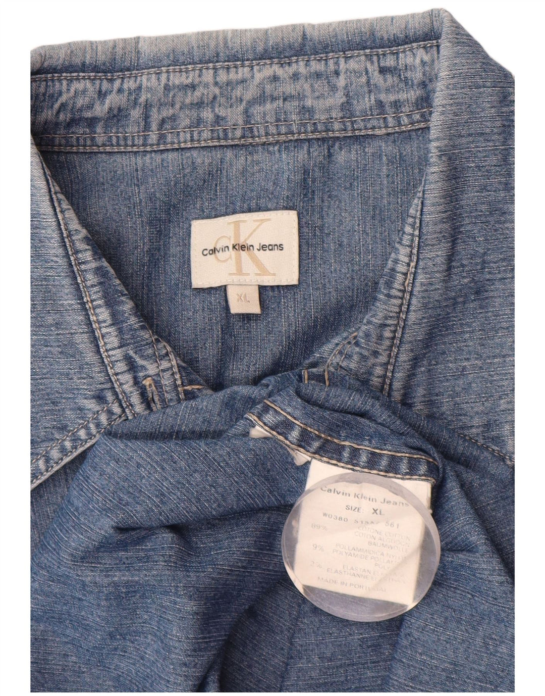 CALVIN KLEIN JEANS Женская джинсовая рубашка с коротким рукавом UK 18 XL Синяя хлопковая