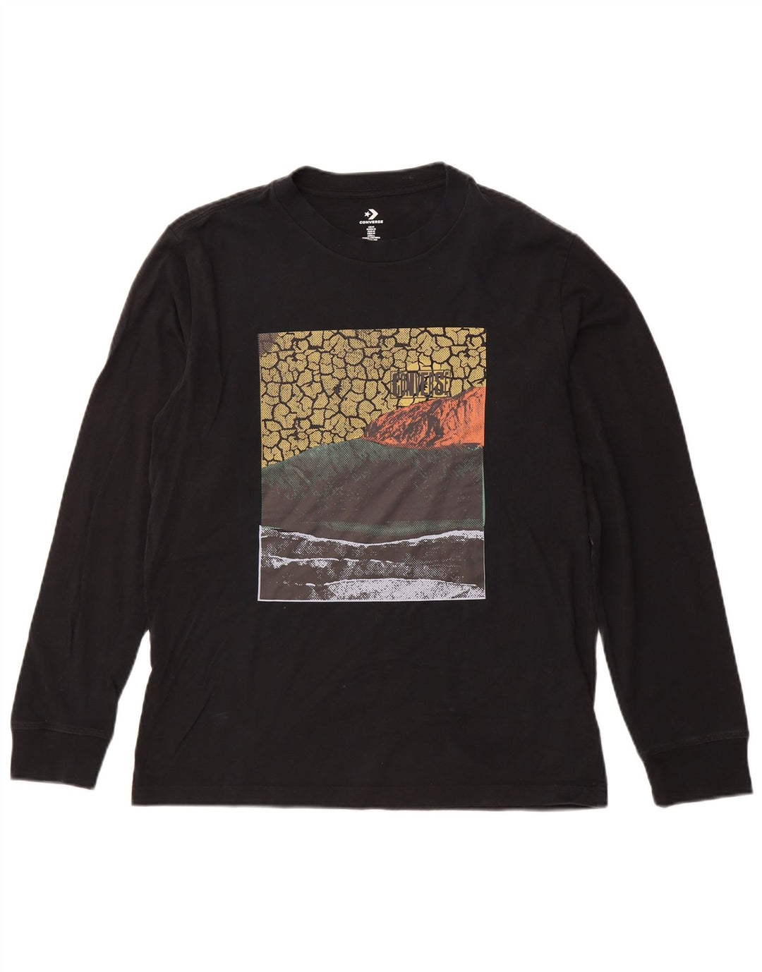 CONVERSE Mens Graphic Top Long Sleeve Medium Black Cotton