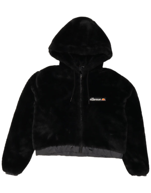 Женский бомбер Ellesse большого размера с капюшоном Teddy Bear UK 8, маленький черный